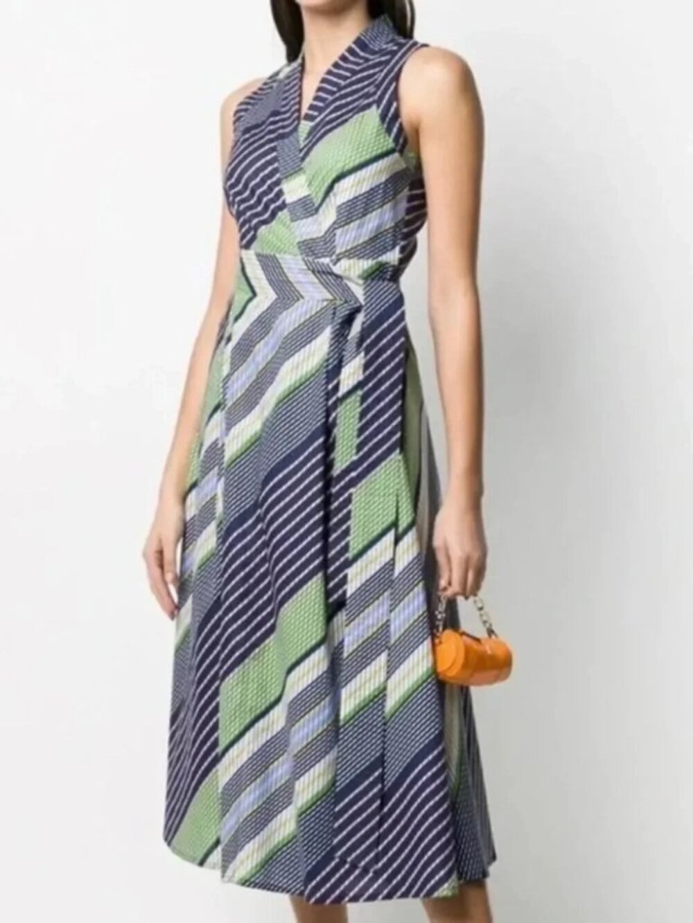 Tory Burch Overprinted Wrap Dress Field Day Bias Stripe Size 2